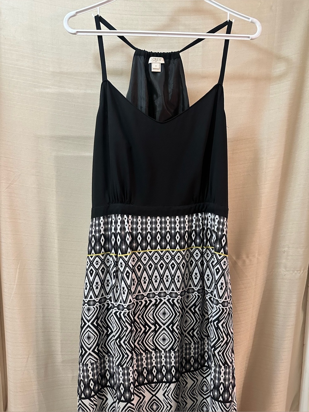 J. Crew Black White Yellow Geometric Maxi Dress Sleeveless Size 8 Lined Stretch